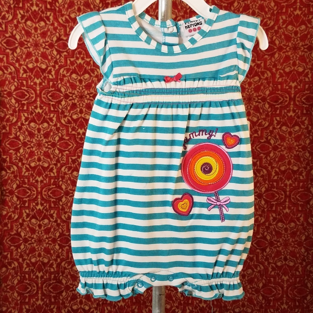 NEW PEANUT BUTTONS green striped romper 12M✨
